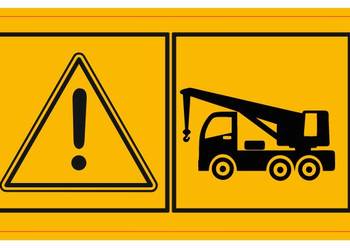 Naklejka ostrzegawcza uwaga dźwig zagrożenie związane z pracą dźwiga