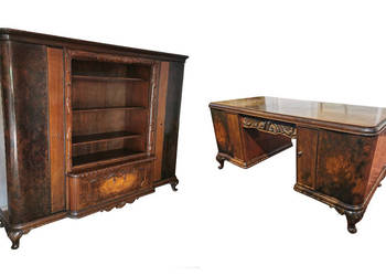 Komplet mebli gabinetowych z 1930 roku, biurko oraz bibliote