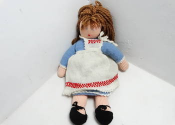 Lalka Dzianinowa Szmacianka Retro Dziewczynka Fartuszek Włóczka 50cm