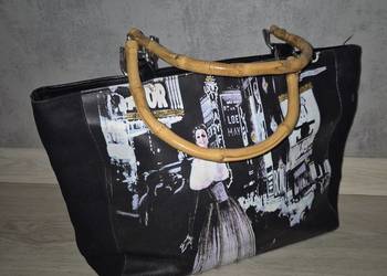 Torebka damska print bambusowe rączki