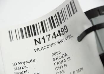 WŁĄCZNIK ŚWIATEŁ SKODA FABIA III 5E0941431E WŁĄCZNIK ŚWIATEŁ SKODA FABIA III 5E0941431E