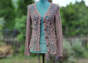 Brązowy kardigan ażurowy boho bohemian etno hippie M 38 vintage