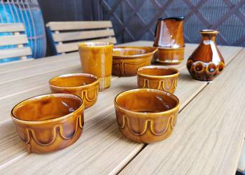 Porcelit Pruszków. Prl. Vintage. Bulionówki, dzbanek, wazon