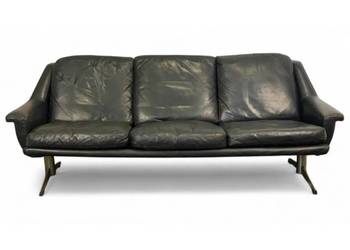Sofa skórzana trzyosobowa vintage, proj. Werner Langenfeld, Dania, lata 60.