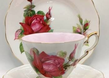 Angielska porcelana kostna * ROSLYN * kolekcjonerskie Trio* róże