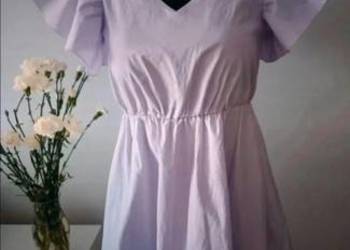 Piękna liliowa/ jasno-fioletowy Sukienka dekolt w serek V rękawy z baskinką