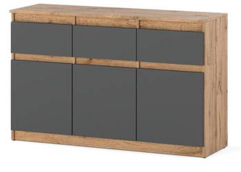 Komoda Z 3 Szufladami 120cm Szafka Do Sypialni Salonu Dąb Wotan Szara Mat