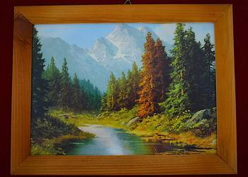 Pejzaż Alpejski - mała reprodukcja w drewnianej ramie