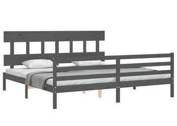 Rama łóżka z wezgłowiem szara lite drewno 200x200 cm WM-3195178