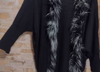 (L/XL) Włoski, Dłuższy,  kardigan z futrzanym kołnierzem