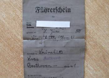 Stare Prawo Jazdy z okresu okupacji wydane w Katowicach w 1944 roku