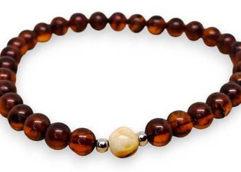 Bransoletka z bursztynu, BURSZTYN bałtycki barok koniak kreda #914