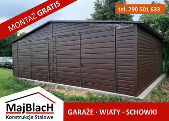 Duży Garaż Blaszany Brązowy 2 bramy uchylne Garaże Blaszane -Maj-Blach