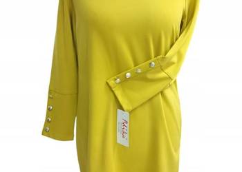 Sukienka dzianinowa klasyczna - miękka, wygodna, musztardowy hit rozm.44 bi