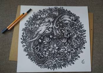 Rysunek: słoń w ornamencie - cienk. (350x370mm), 250g/m2