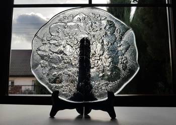 Taca / tacka / patera Poziomki / Strawberry, Ząbkowice, szkło PRL