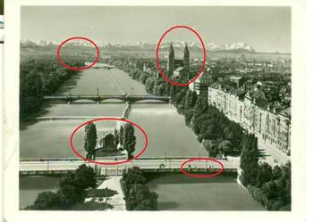 München Isarpartie mit Gebirge
