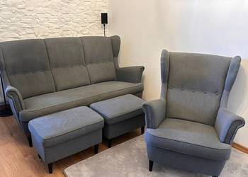 Komplet wypoczynkowy "Uszak" IKEA STRANDMON sofa fotel podnóżki