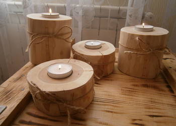 świecznik tealight drewniany zestaw 4szt.