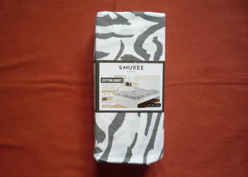 Smukee Nowe Prześcieradło bawełniane z gumką 160x200x25cm szaro-białe