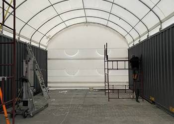 Zadaszenie kontenerowe 6x6m ze ścianą tylną PVC 750g/m2