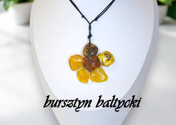 Naszyjnik z bursztynu, BURSZTYN bałtycki, kwiatek #784