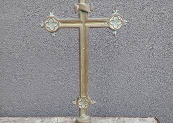 nr6 Stary krzyż krucyfiks stojący mosiądz 40cm