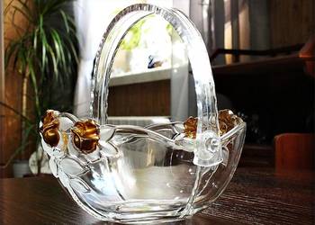 Koszyk Szklany Walter Glas Misa z dekoracją mrożonej złotej róży lata 80'