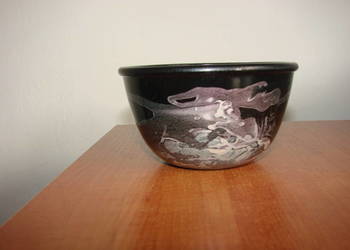 malowana szklana miseczka, sygnowana