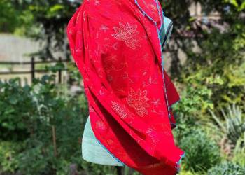 Duża chusta szal dupatta haftowana czerwona bawełna kolorowy haft orient hi
