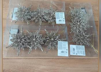 9 sztuk. Bombki śnieżynki złote kwiaty 13 cm