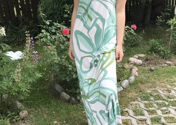 Długa maxi sukienka miętowa ramiączka wzór r.36/38 S/M j.Now