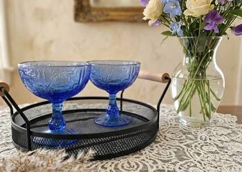 Pucharki / Owocarki na nóżce niebieski kobalt – HSG Ząbkowice PRL Vintage (