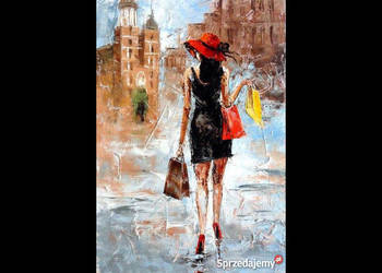 Kowalik - Po deszczu - 40x60cm Obraz Olejny Kobieta Dziewczyna Szpachelka