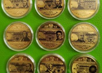 9 x Moneta Banknot PRL 10000 Milion ZŁOTO 100 200 1000 Au Ag