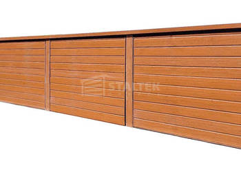 Garaż blaszany 18x5m 6x brama uchylna 2x drzwi rynna drewnopodobny ST234