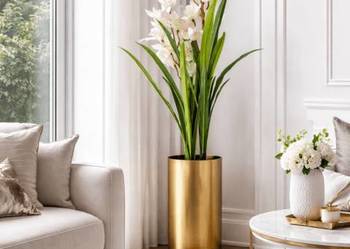 Sztuczny storczyk Cymbidium 105 cm biały ecru