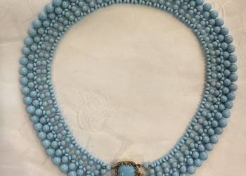 Turkusowa kolia vintage, wielorzędowy naszyjnik choker