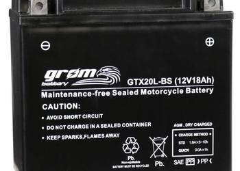 Akumulator motocyklowy 12V 18Ah 270A GROM GTX20L-BS YTX20L-BS P+