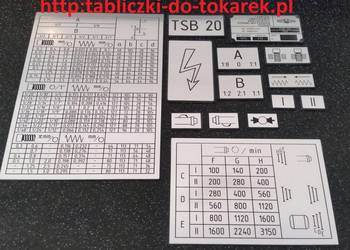 Tokarka TSB-20 Tabliczki Tabliczka Tabela Gwintów
