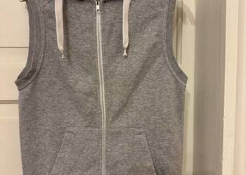 Kamizelka męska H&M S szara z kieszeniami na zamek z kapturem