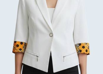 Damska elegancka biała marynarka z krótkim rękawem Fi More 42/XL