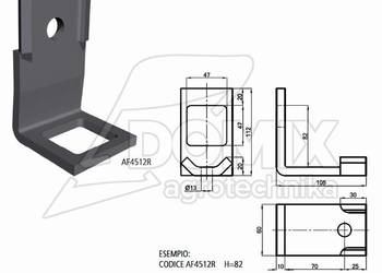 Uchwyt zęba 45x12 + wzmoc.na ramę 60x60mm AF4512R