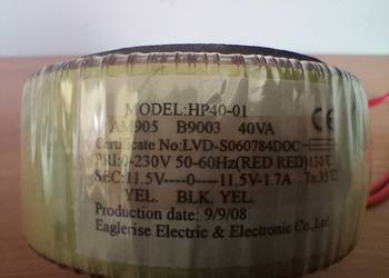 Transformator toroidalny 40VA 2X 11,5 V