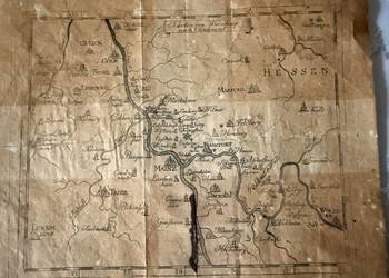 Mapa historyczna Hessen XIX wiek Mainz Niemcy oryginalna rycina antyk