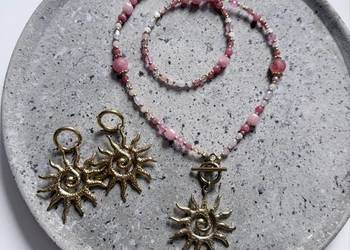 Naszyjnik kamienie naturalne + kolczyki kwarc różowy, arbuzi,truskawkowy