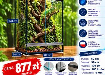 Terrarium szklane 80x50x120 cm – szkło 6 mm – producent Trans-Glass