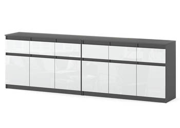 Komoda 240cm Szafka 6 Szuflad Pokój Salon Sypialnia Szary Mat Biały Połysk