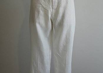Spodnie Zara Lniane 100% Len Kremowe Chino Biznesowe XL