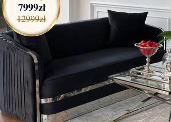 Sofa glamour czarna, złota do salonu, klasyczna